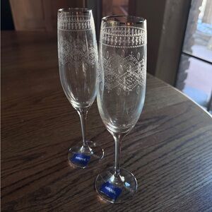 Mikasa Etched Silver Rim Champagne Flutes